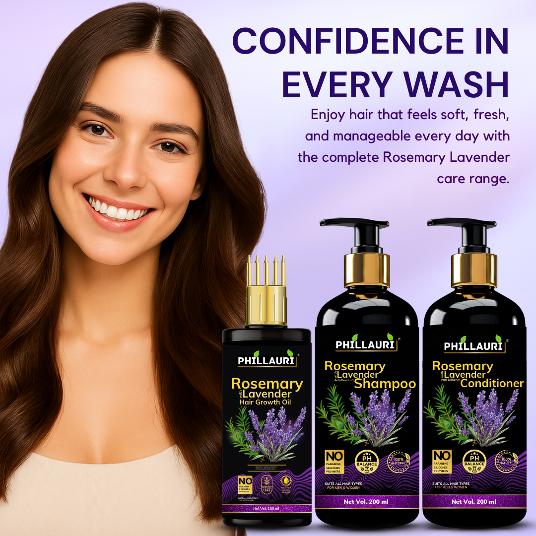 Phillauri Rosemary Lavender Hair Oil, Shampoo, Conditioner, 100ml+200ml+200ml