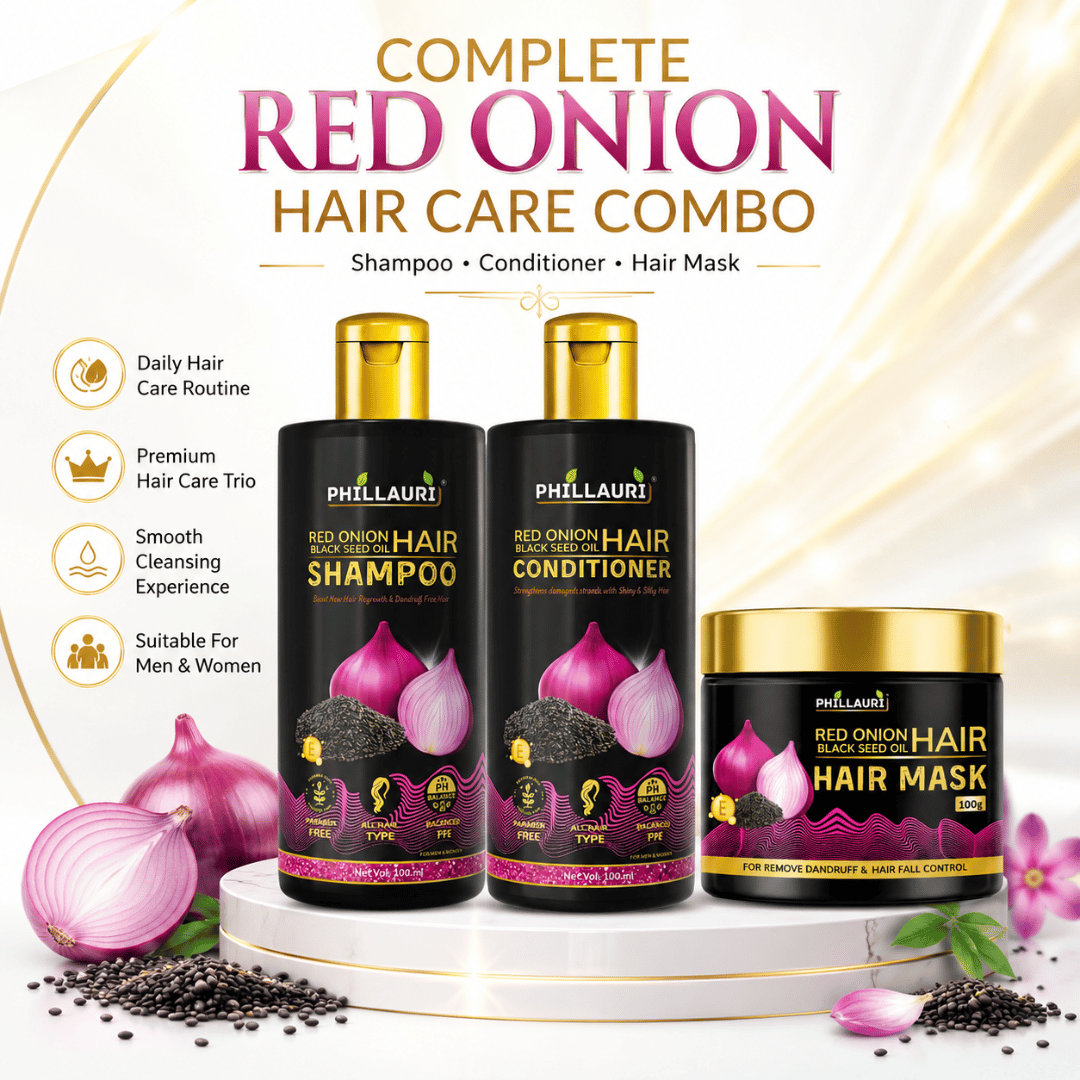 Phillauri Red Onion Black Seed Oil Shampoo, Conditioner & Hair Mask Combo