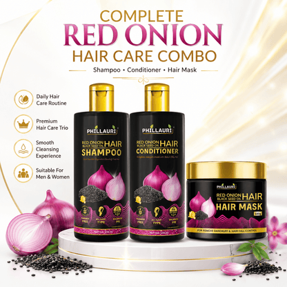 Phillauri Red Onion Black Seed Oil Shampoo, Conditioner & Hair Mask Combo