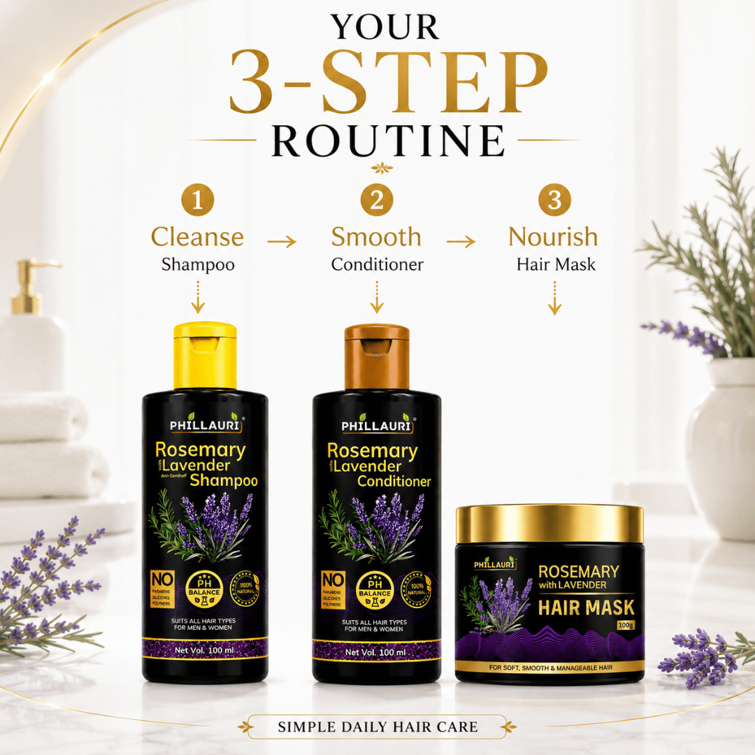 Phillauri Rosemary with Lavender Complete Hair Care Collection – Shampoo, Conditioner & Hair Mask Combo