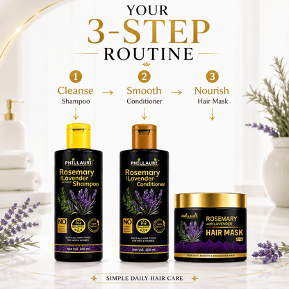 Phillauri Rosemary with Lavender Complete Hair Care Collection – Shampoo, Conditioner & Hair Mask Combo