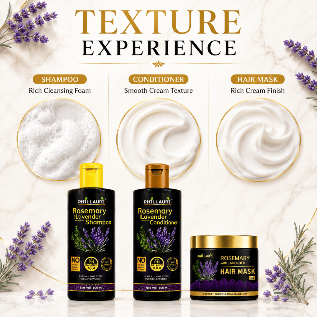 Phillauri Rosemary with Lavender Complete Hair Care Collection – Shampoo, Conditioner & Hair Mask Combo