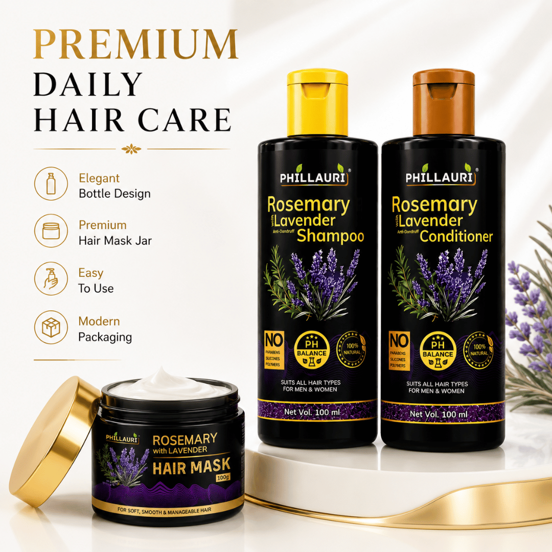 Phillauri Rosemary with Lavender Complete Hair Care Collection – Shampoo, Conditioner & Hair Mask Combo