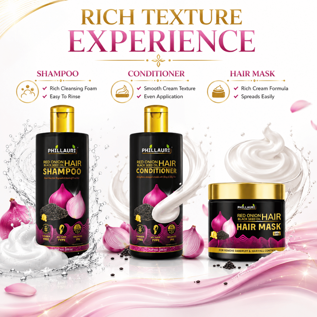 Phillauri Red Onion Black Seed Oil Shampoo, Conditioner & Hair Mask Combo