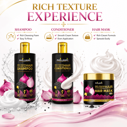 Phillauri Red Onion Black Seed Oil Shampoo, Conditioner & Hair Mask Combo