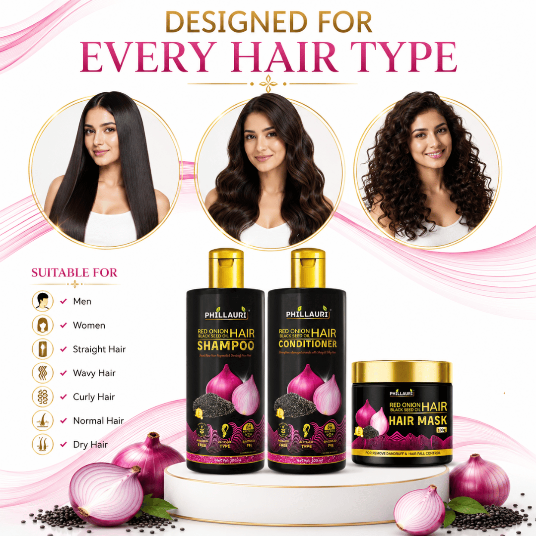 Phillauri Red Onion Black Seed Oil Shampoo, Conditioner & Hair Mask Combo