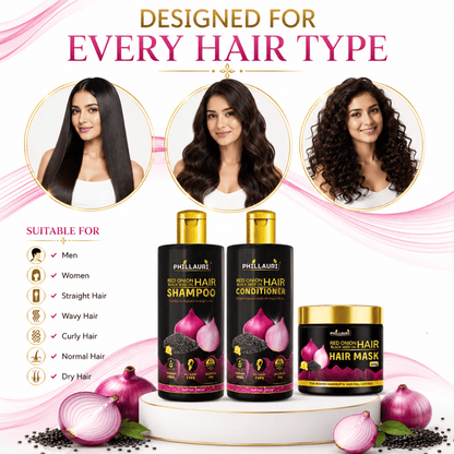 Phillauri Red Onion Black Seed Oil Shampoo, Conditioner & Hair Mask Combo