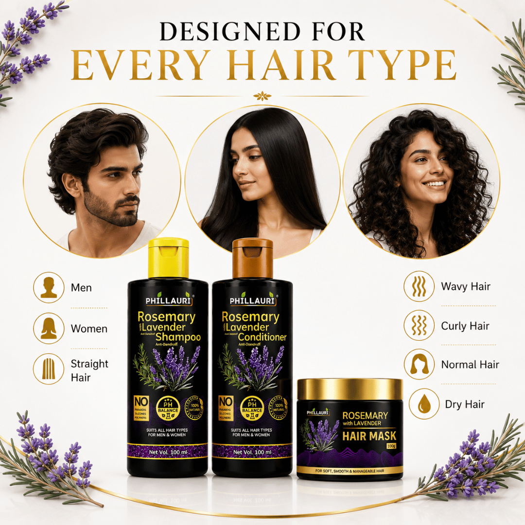 Phillauri Rosemary with Lavender Complete Hair Care Collection – Shampoo, Conditioner & Hair Mask Combo