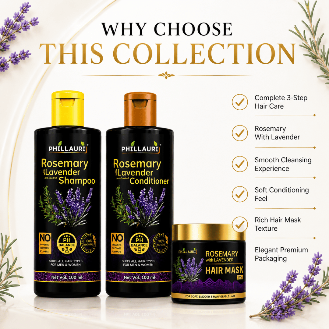 Phillauri Rosemary with Lavender Complete Hair Care Collection – Shampoo, Conditioner & Hair Mask Combo