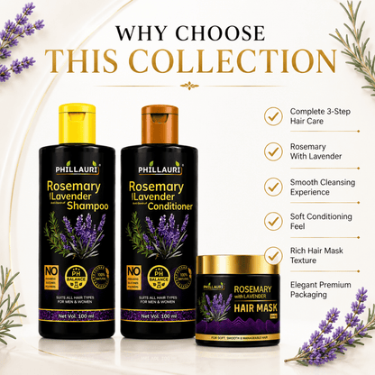 Phillauri Rosemary with Lavender Complete Hair Care Collection – Shampoo, Conditioner & Hair Mask Combo