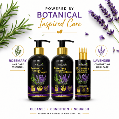 Phillauri Rosemary with Lavender Complete 3-Step Hair Care Trio – Shampoo (200ml), Conditioner (200ml) & Hair Growth Oil (100ml)