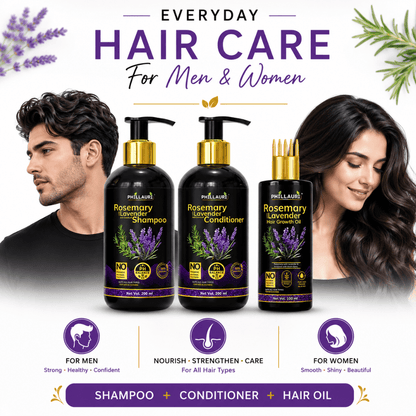 Phillauri Rosemary with Lavender Complete 3-Step Hair Care Trio – Shampoo (200ml), Conditioner (200ml) & Hair Growth Oil (100ml)
