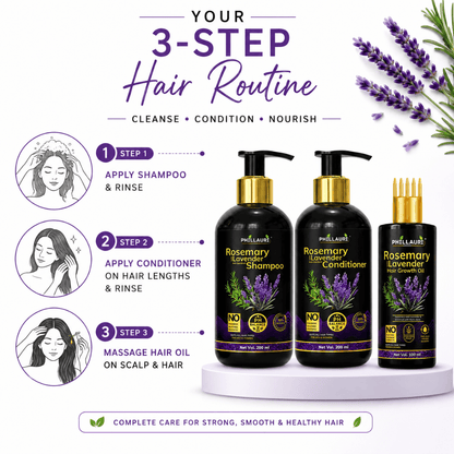 Phillauri Rosemary with Lavender Complete 3-Step Hair Care Trio – Shampoo (200ml), Conditioner (200ml) & Hair Growth Oil (100ml)
