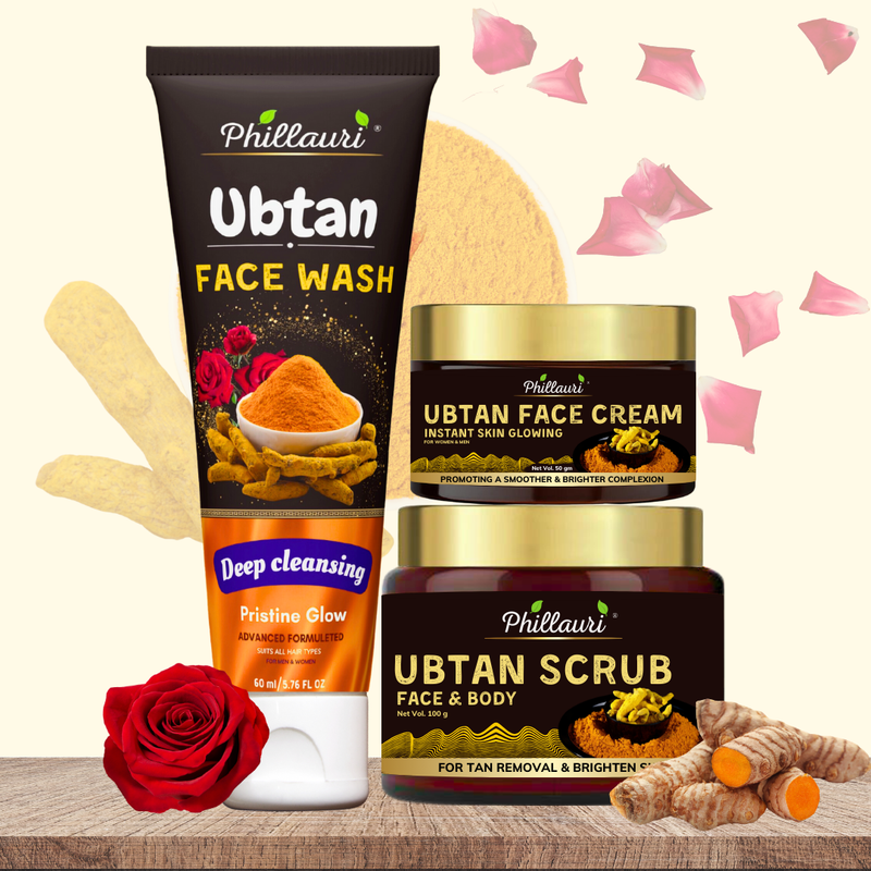 Phillauri Ubtan scrub, Face Wash, Face Cream, Skin and Body Combo Kit, 100g + 60ml + 50g