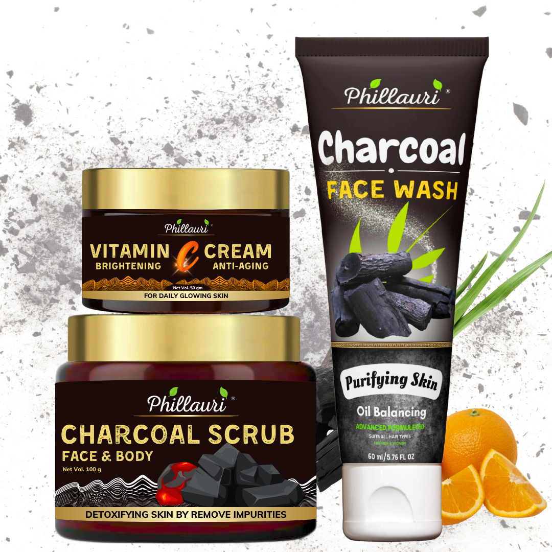 Phillauri Charcoal scrub, Face Wash, Face Cream Skin And Body Combo Kit, 100gm+60ml+50gm