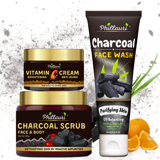 Phillauri Charcoal scrub, Face Wash, Face Cream Skin And Body Combo Kit, 100gm+60ml+50gm