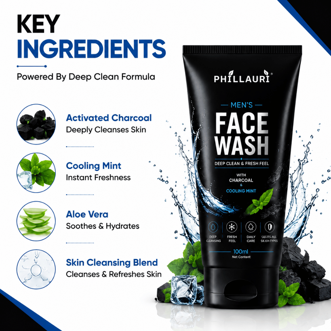 Phillauri Men's Face Wash – With Activated Charcoal & Cooling Mint