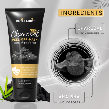 Phillauri Men Charcoal Peel-Off Mask – Refreshing Skin Feel, 60ml