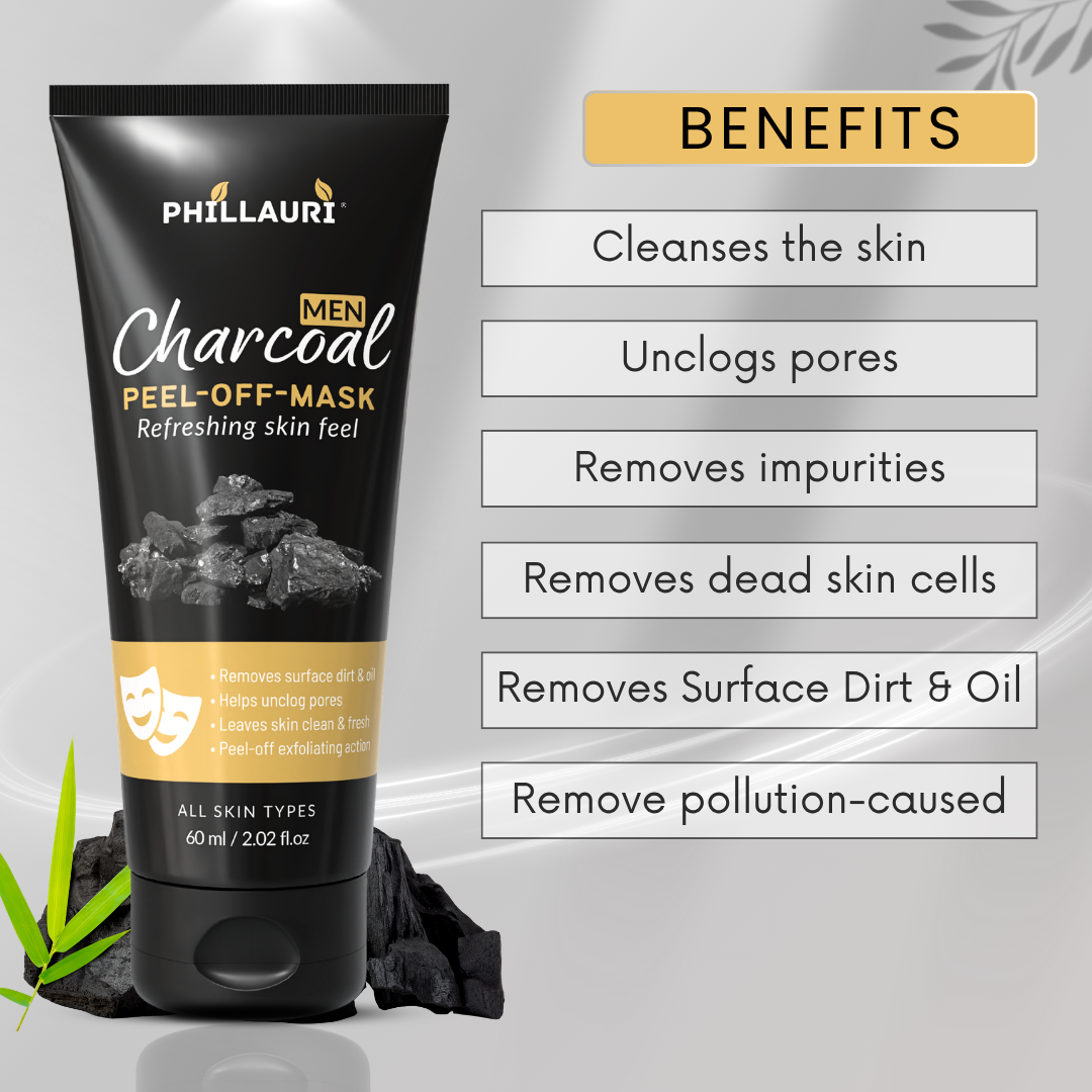 Phillauri Men Charcoal Peel-Off Mask – Refreshing Skin Feel, 60ml