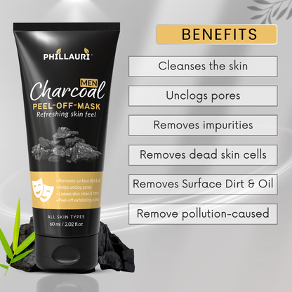 Phillauri Men Charcoal Peel-Off Mask – Refreshing Skin Feel, 60ml