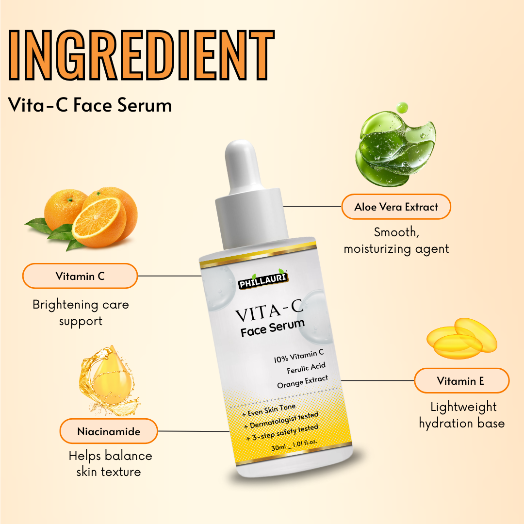 Phillauri 10% Vitamin C Face Serum With Hyaluronic Acid & Orange Ext For Skin Brightening
