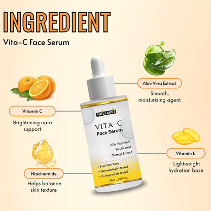 Phillauri 10% Vitamin C Face Serum With Hyaluronic Acid & Orange Ext For Skin Brightening