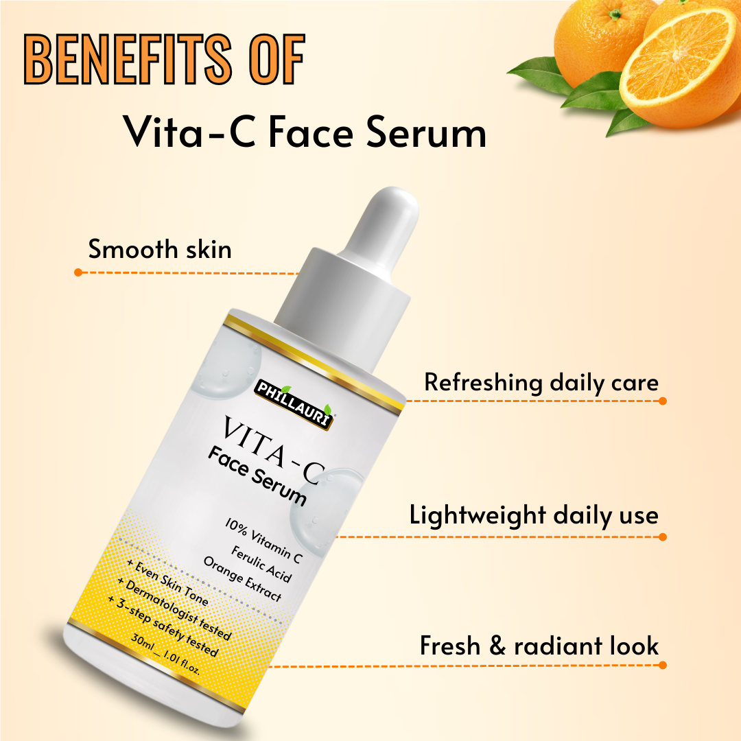 Phillauri 10% Vitamin C Face Serum With Hyaluronic Acid & Orange Ext For Skin Brightening
