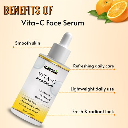 Phillauri 10% Vitamin C Face Serum With Hyaluronic Acid & Orange Ext For Skin Brightening
