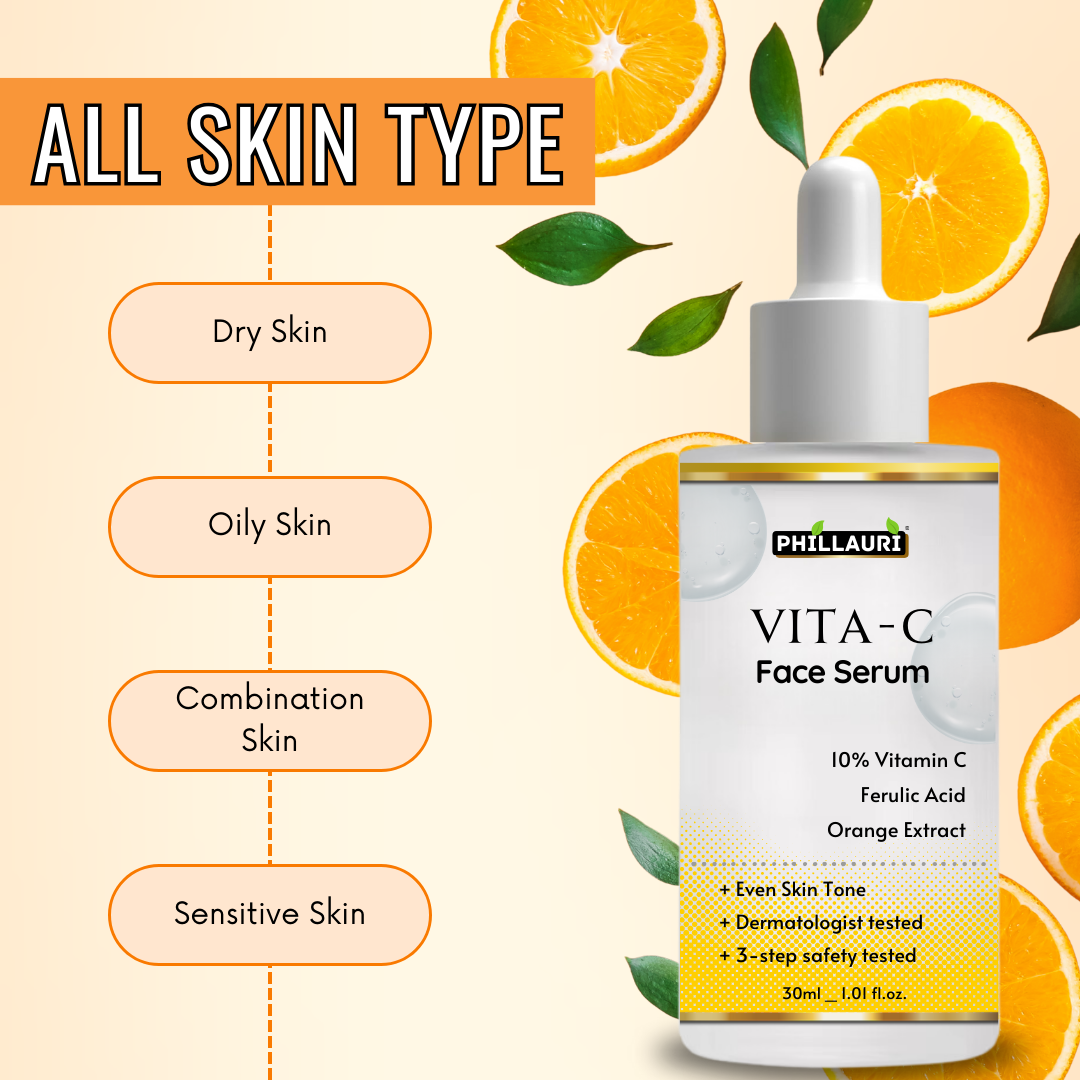 Phillauri 10% Vitamin C Face Serum With Hyaluronic Acid & Orange Ext For Skin Brightening