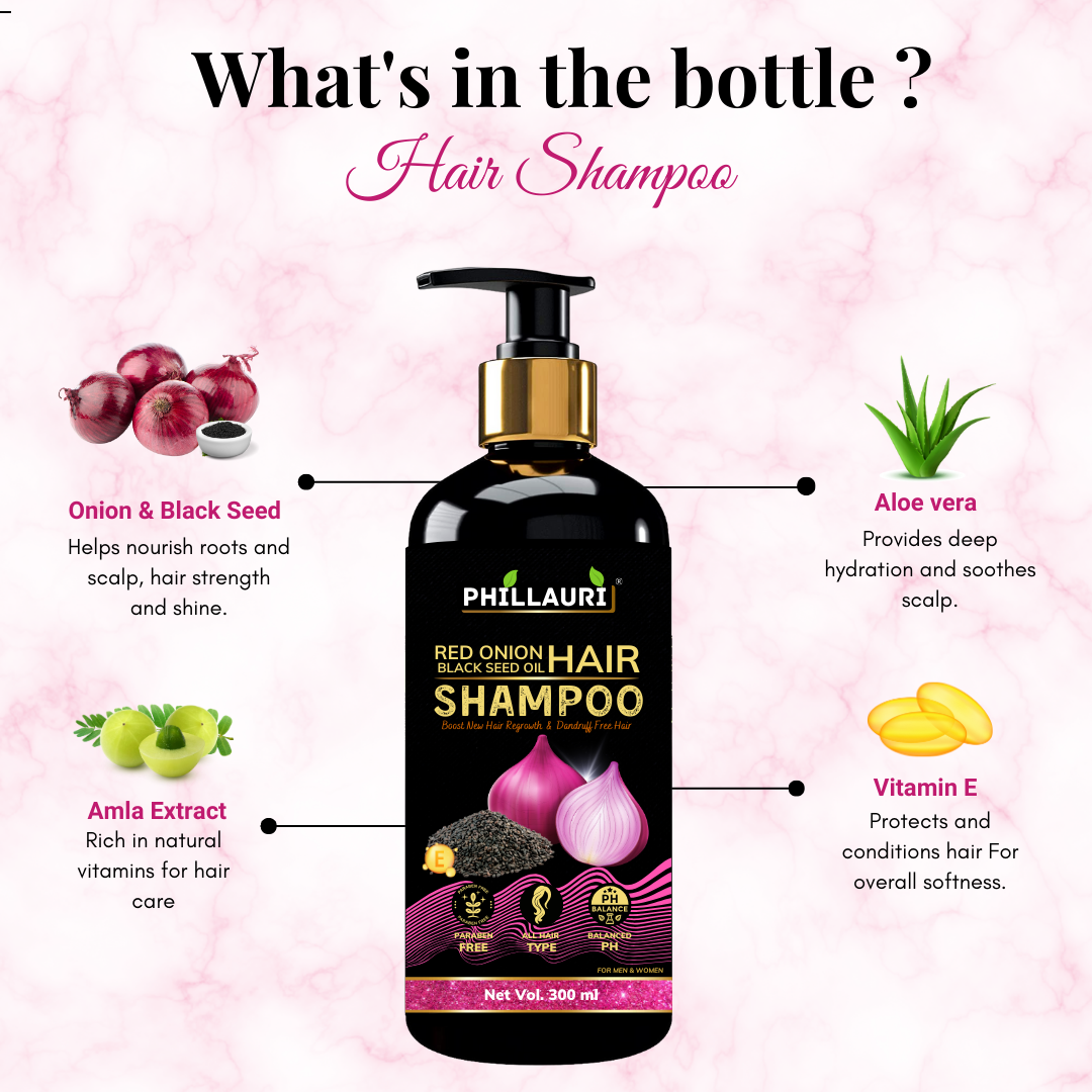 Phillauri Red Onion Black Seed Shampoo For Hair Regrowth, 300ML