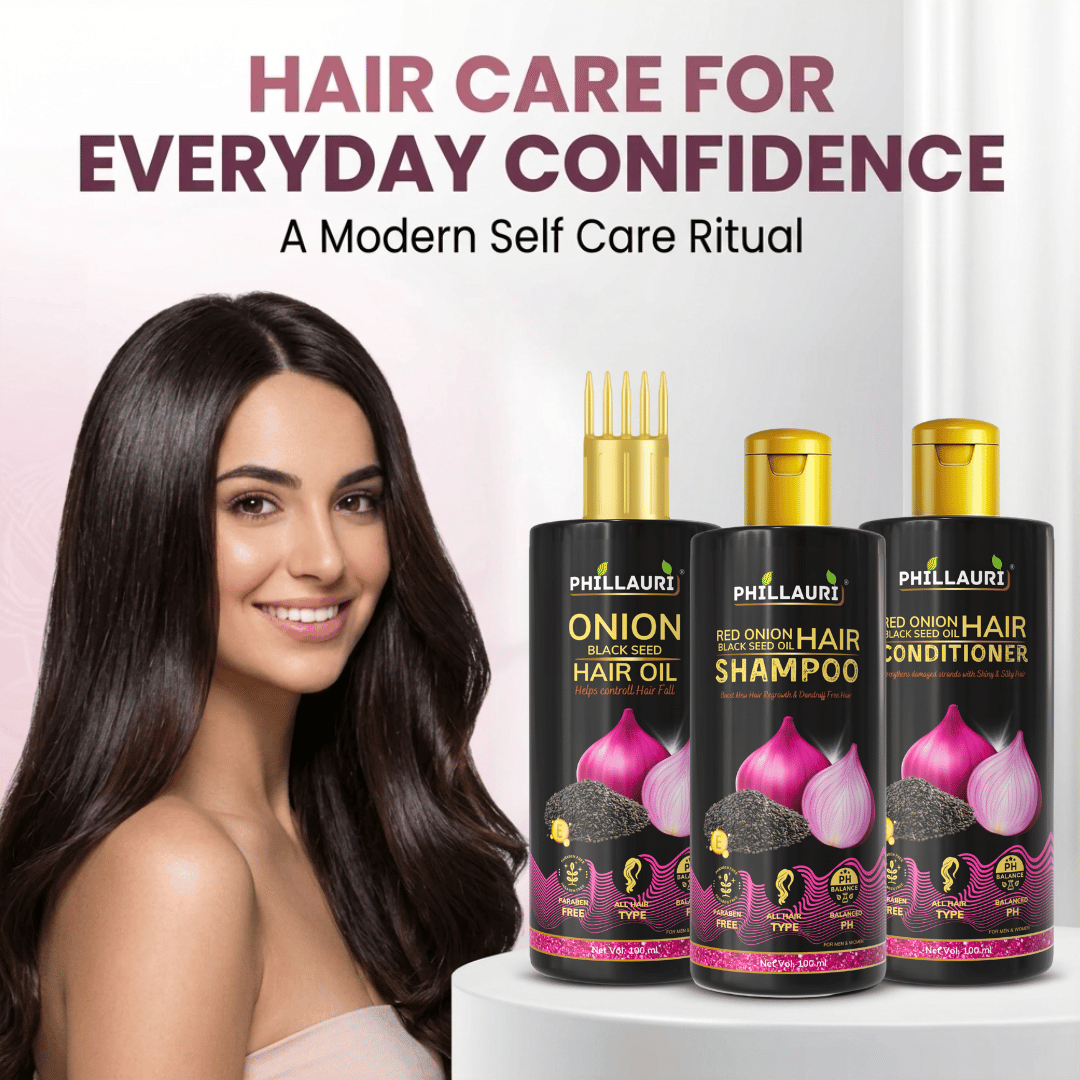 Phillauri Red Onion with Black Seed Oil Hair Oil, Shampoo & Conditioner Combo