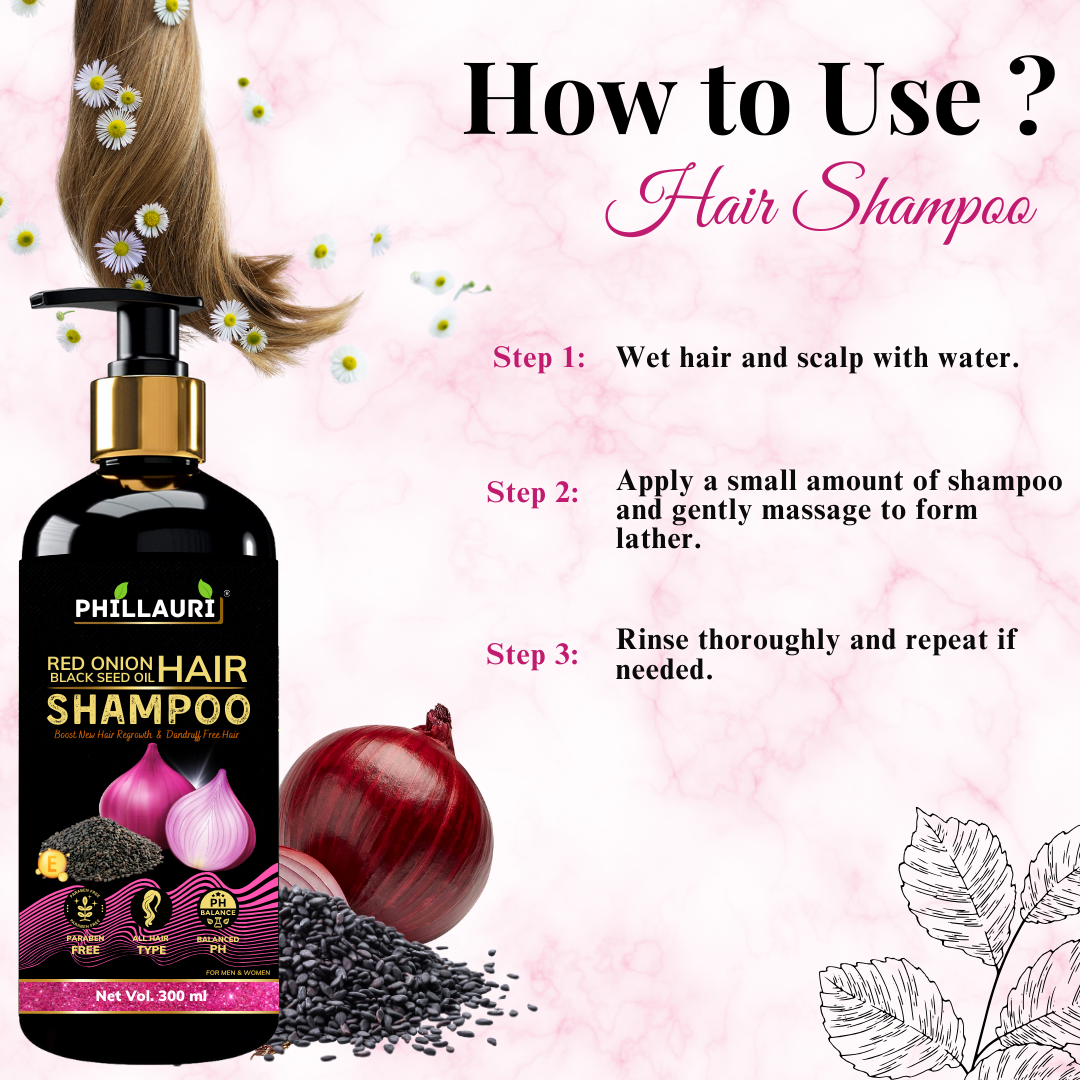 Phillauri Red Onion Black Seed Shampoo For Hair Regrowth, 300ML