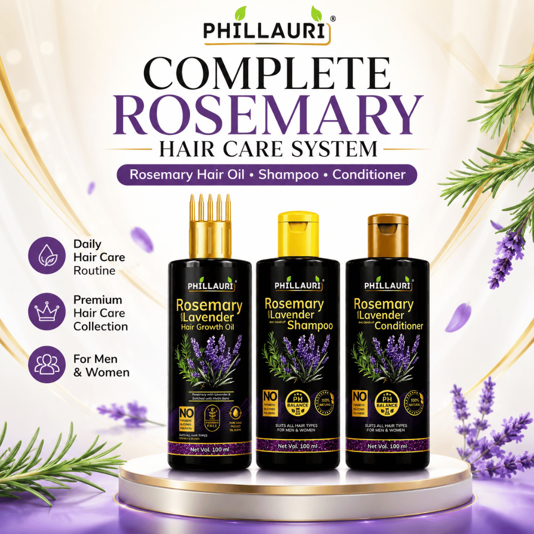 Phillauri Rosemary with Lavender 3-Step Hair Care System – Hair Oil, Shampoo & Conditioner
