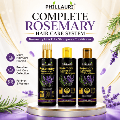 Phillauri Rosemary with Lavender 3-Step Hair Care System – Hair Oil, Shampoo & Conditioner