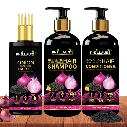 Phillauri Red Onion Black Seed Shampoo, Hair Oil, Conditioner For Hair Care