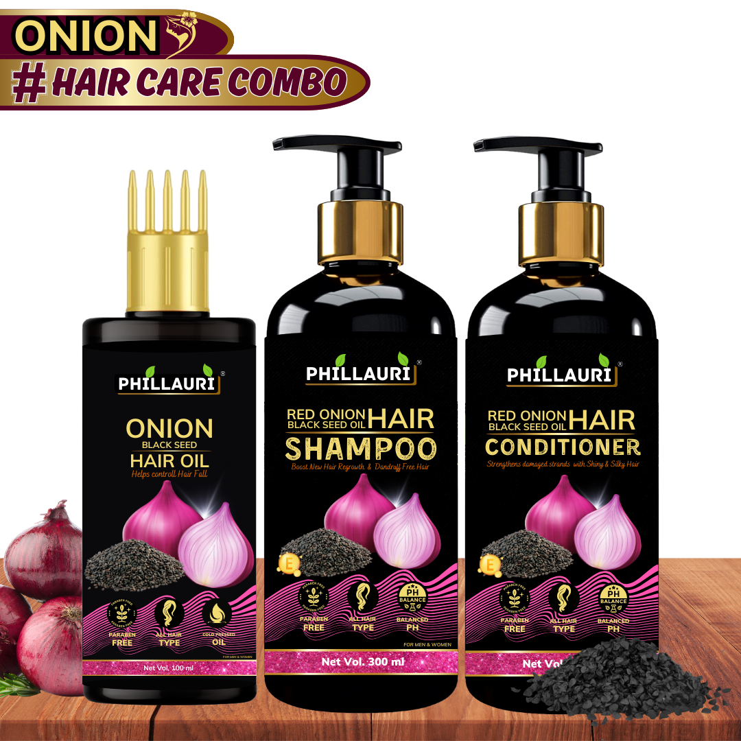 Phillauri Red Onion Black Seed Shampoo, Hair Oil, Conditioner For Hair Care