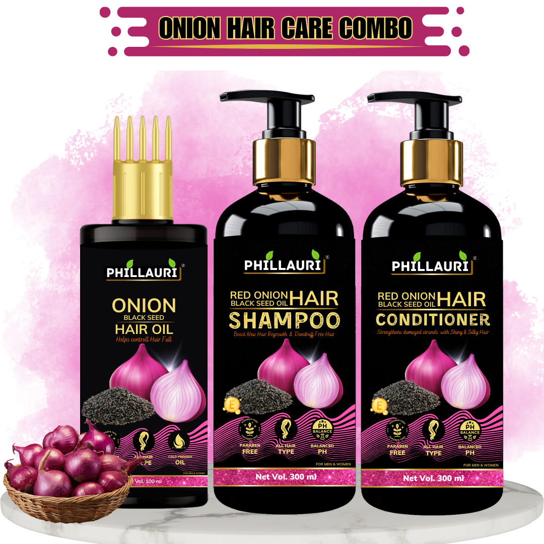 Phillauri Red Onion Black Seed Shampoo, Hair Oil, Conditioner For Hair Care