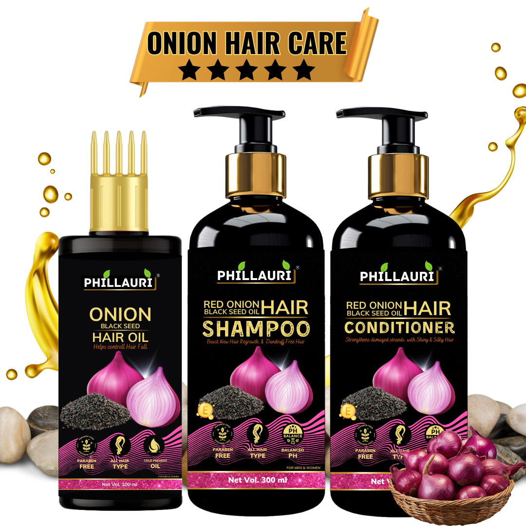 Phillauri Red Onion Black Seed Shampoo, Hair Oil, Conditioner For Hair Care