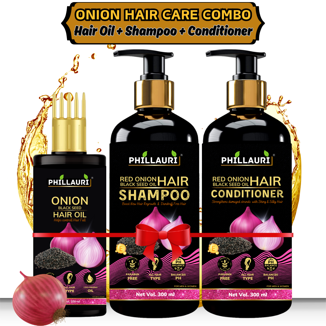 Phillauri Red Onion Black Seed Shampoo, Hair Oil, Conditioner For Hair Care