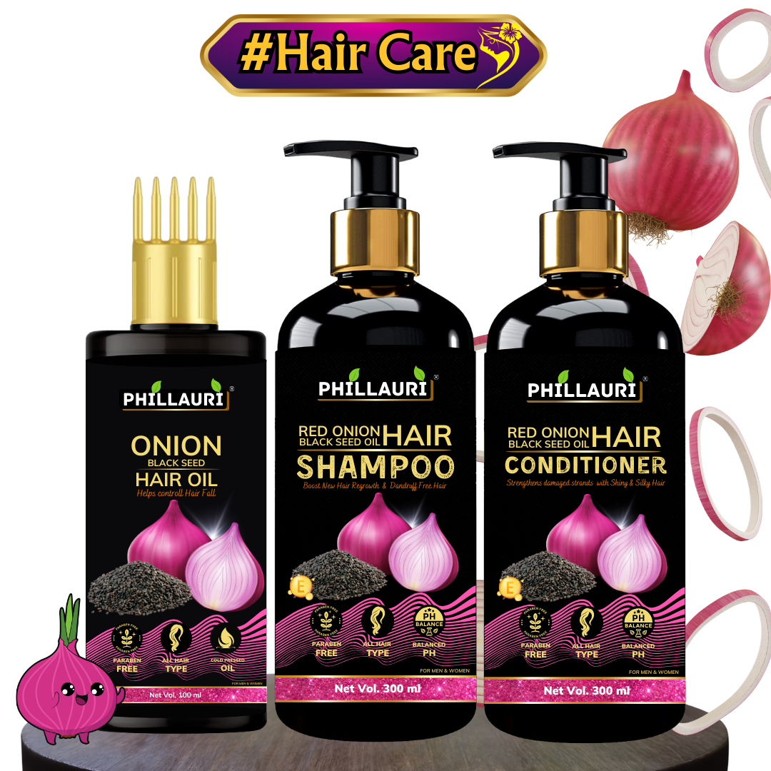 Phillauri Red Onion Black Seed Shampoo, Hair Oil, Conditioner For Hair Care