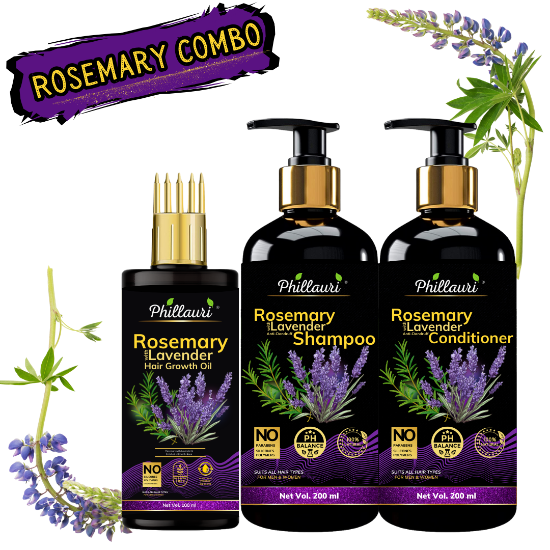 Phillauri Rosemary Lavender Hair Oil, Shampoo, Conditioner, 100ml+200ml+200ml