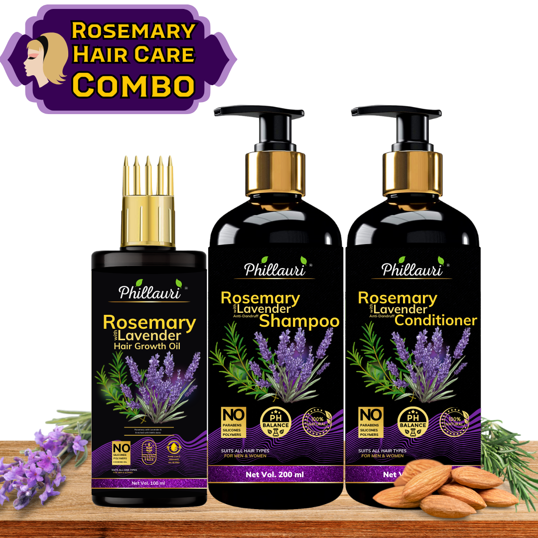 Phillauri Rosemary Lavender Hair Oil, Shampoo, Conditioner, 100ml+200ml+200ml