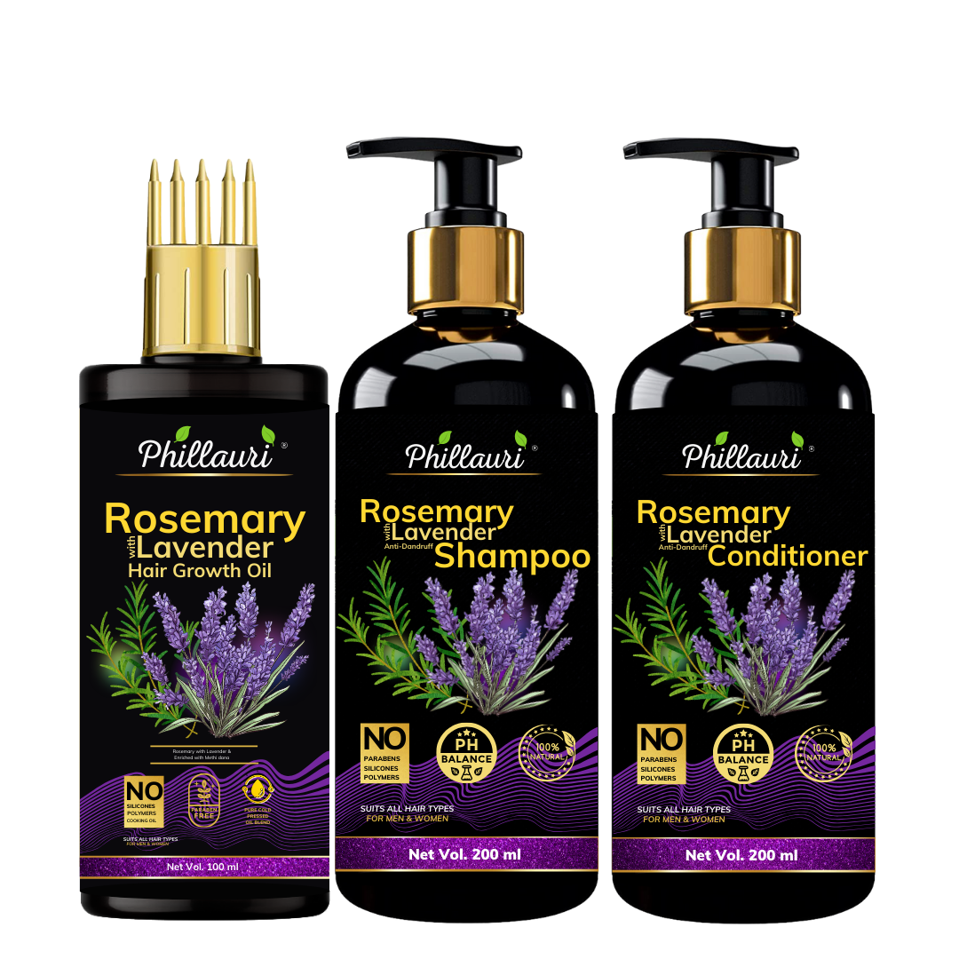 Phillauri Rosemary Lavender Hair Oil, Shampoo, Conditioner, 100ml+200ml+200ml