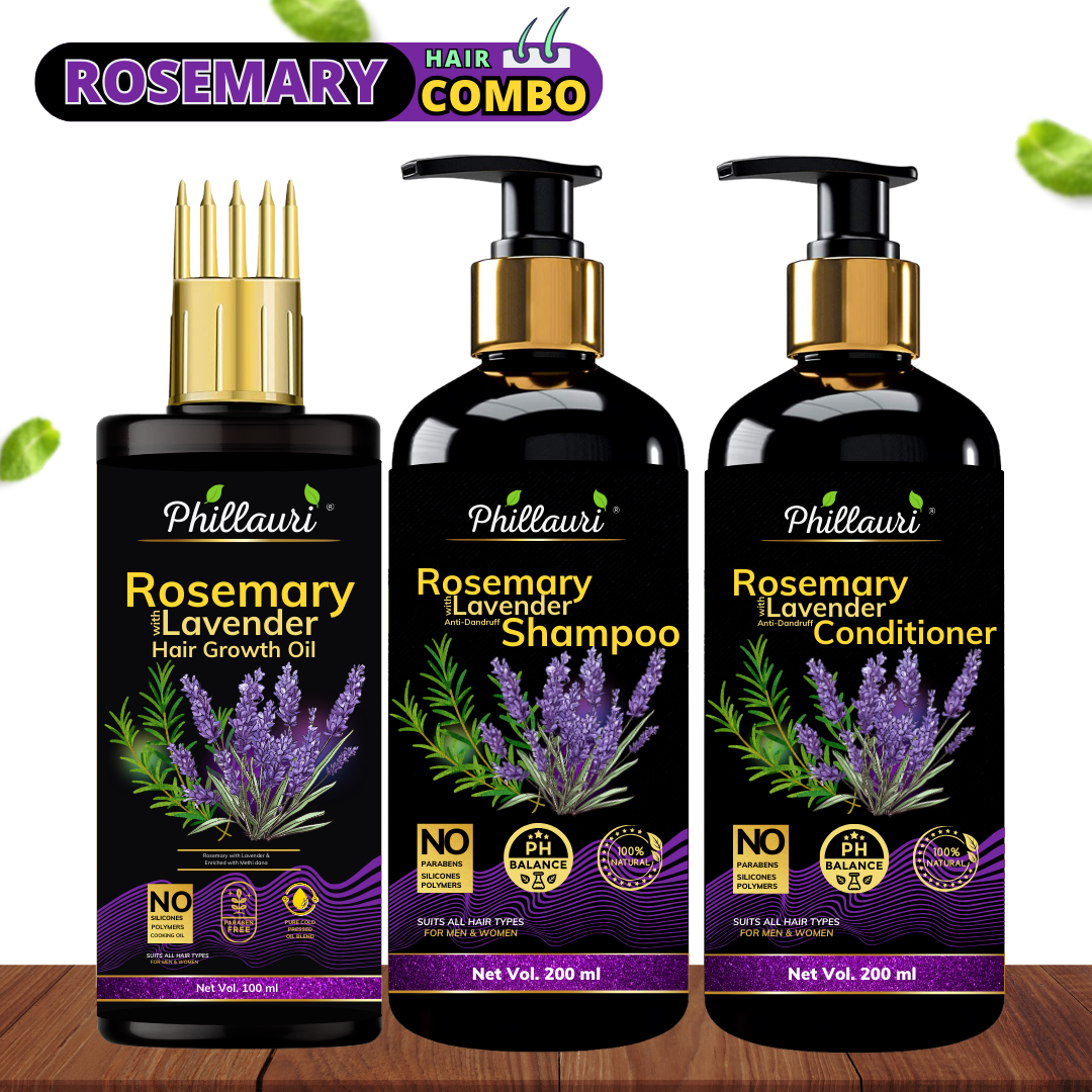 Phillauri Rosemary Lavender Hair Oil, Shampoo, Conditioner, 100ml+200ml+200ml