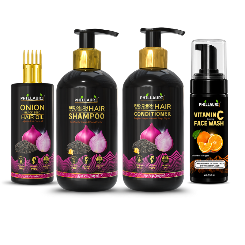 Phillauri Complete Hair & Skin Care Combo – Shampoo, Conditioner, Hair Oil & Vitamin C Face Wash
