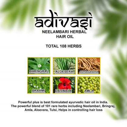 Neelambari ADIVASI HERBAL HAIR OIL, NATURAL Way to Hair Regrowth Adivasi Formula